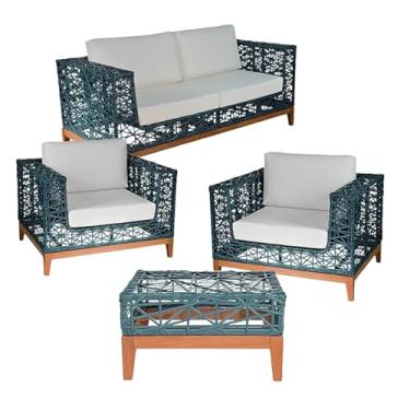 Imagem de Conjunto de Móveis para Área Externa Sofá 2 Lugares 2 Poltronas e Mesa de Centro Fibra Sintética (Azul Dark)