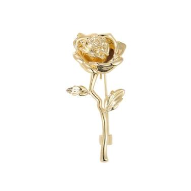 Imagem de Broche de flor rosa dourada para mulheres e homens, alfinetes de lapela florais delicados para jaqueta, cachecol, roupas, roupas, chapéu, acessórios, festa de casamento, joias modernas