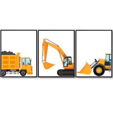 Imagem de Cartazes de caminhão de construção para quarto de meninos, pôsteres de trator impressões de arte de parede para sala de jogos, berçário, quarto de crianças, casa, 28 x 35 cm, sem moldura, conjunto de