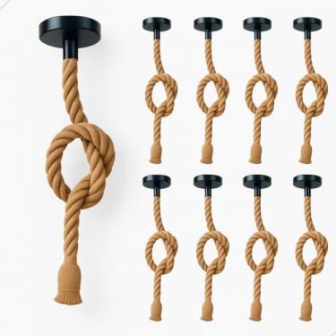 Imagem de Kit 9 Pendentes Luminária de Corda Sisal 1 Metro Estilo Retrô Vintage Rústico E27 Bivolt 127v e 220v para Área Interna