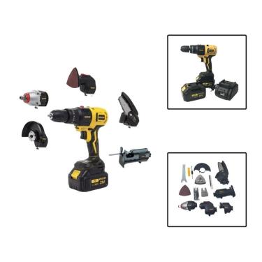 Imagem de Kit Parafusadeira 6 Em 1 Multifuncional Motoserra 2 Baterias