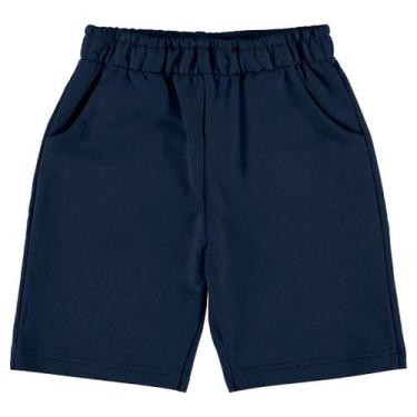 Imagem de Bermuda Infantil Masculina Moletinho Juvenil Moletom Kids Liso Azul Al