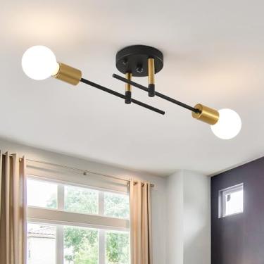 Imagem de NILSE Lustre Sputnik moderno, braço ajustável, luzes de parede de 2 luzes, luminária de teto de montagem semi-embutida industrial, luminárias de teto para sala de jantar, quarto, sala de estar, foyer