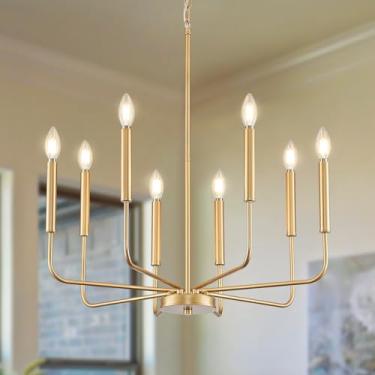 Imagem de ONESMING Lustre dourado moderno para sala de jantar, luminária de cozinha de metal com 8 luzes, luminária pendente pendurada em vela de fazenda para sala de estar, entrada e quarto (lâmpadas não
