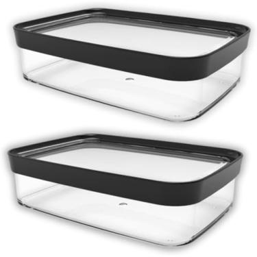 Imagem de Kit Potes Hermerticos 2 Peças - 1100ml Para Frios Presunto Queijo (Preto)