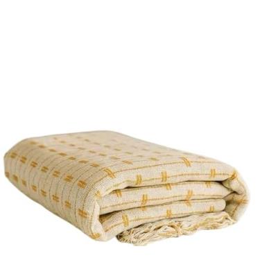 Imagem de Manta Sofá Gigante 2,40 x 1,80M – Algodão Premium Grossa | Protetora Decorativa para Cama e Sofá King Size(TIJL CRU COM CARAMELO)