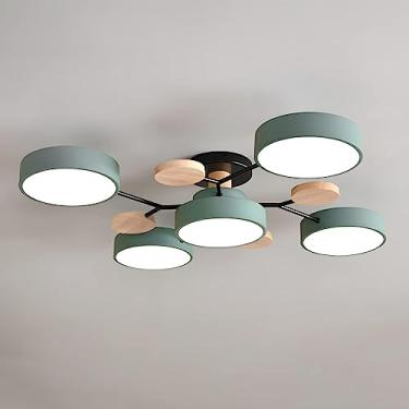 Imagem de LTTKLMP Luminária de teto Nordic Modern Wood Sputnik LED Semi Flush Mount Molécula Lustre perto da luz de teto, sala de estar, iluminação de teto para quarto, sala de jantar, escritório, cozinha