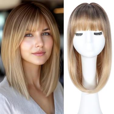 Imagem de Ailsa Toppers de cabelo liso de 35,5 cm para mulheres com queda de cabelo, cobertura total de 360°, peças de cabelo fofas naturais com franja de encaixe, fácil de usar