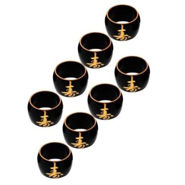 Imagem de Kit Com 8 Porta Guardanapo Preto Ideograma Japonês Dourado - AC