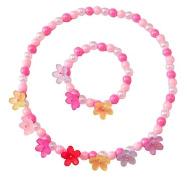 Imagem de Azusa Sun Conjunto de colares e pulseiras com contas para mulheres, pingente de borboleta de flor, colar elástico, lembrancinhas de festa, brincar, bijuteria, presente, 2Pcs, Acrílico, Sem Pedra
