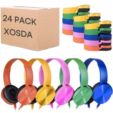 Imagem de XOSDA Fones de ouvido a granel para sala de aula, pacote com 24, fones de ouvido com fio multicoloridos duráveis para estudantes, crianças, adolescentes, meninos e adultos (LS450, 24 mistos)