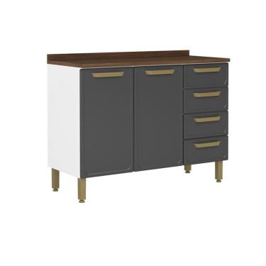 Imagem de Gabinete de Cozinha Modulado c/ Tampo Bella c/ 2 Portas e 4 Gavetas 120cm Grafite - Bertolini