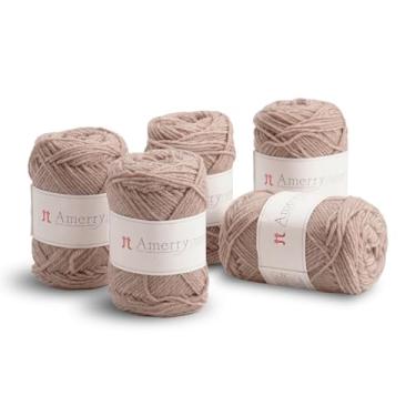 Imagem de Conjunto de 5 novelos Hamanaka Amerry, peso médio, 70% lã merino da Nova Zelândia, 30% mistura acrílica, fio macio e fácil de tricotar para tricô e crochê, feito no Japão (Col. 40)