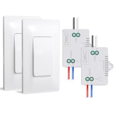 Imagem de Bkiyougo Kit de interruptor e receptor de luz sem fio, sem fiação, sem WiFi, 30,5 m, alcance RF, interruptor de luz remoto para luzes, lâmpadas de LED, ventiladores de teto