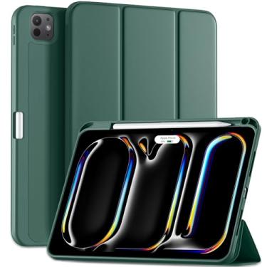 Imagem de Capa inteligente Kidopire Para iPad Pro de 11” (M4, 5ª geração de 2024) com suporte para Pencil Pro, três dobras e parte traseira de TPU macio, desperta/hiberna automaticamente, verde-pinheiro