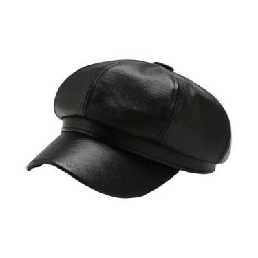 Imagem de Boina Octogonal De Couro PU Retrô Feminina, Versátil Para Outono/inver