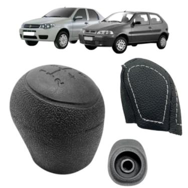 Imagem de Peça Manopla Bola E Capa Câmbio Manual Compatível Com Siena Palio G2 2001 Á 2005 (PRETO - COSTURA PRATA)