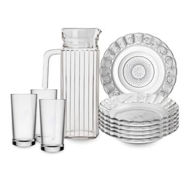 Imagem de Jogo de Jantar 13 Peças com Pratos Fundos, Copos e Jarra em Vidro - Conjunto Completo de Louças e Aparelho de Jantar(Suíça)