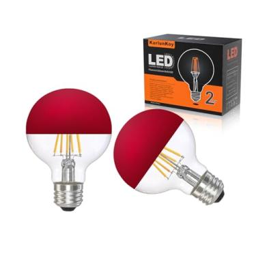 Imagem de KarlunKoy Lâmpadas LED Ediosn de meia cor vermelha, regulável 6W (equivalente a 60 Watt), branco macio 2700K, antirreflexo em forma G80/G25, espelho decorativo, base CRI 90+ E26 (pacote com 2)