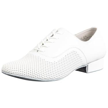 Imagem de Linodes Sapatos de dança latina masculinos respiráveis com sola de couro de 2,5 cm, salsa, tango, valsa, personagem, Branco, 44