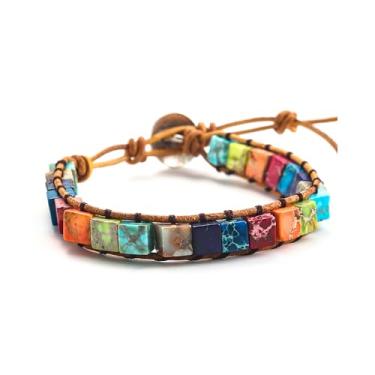 Imagem de Pulseira da Amizade Boho, Pulseira de Pedra Natural Embrulhada de 7,6 a 15 cm, Pulseiras Inspiradoras Artesanais com Pedras Preciosas Coloridas, Pulseiras Inspiradoras Ajustáveis para Mulheres
