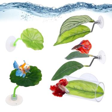 Imagem de QfwdfcTrenz 5 peças de rede de folhas de peixe Betta, decoração macia de aquário, túnel de tubo de acrílico para decorações de tanque de peixes Betta, plantas de plástico descanso prático para Bettas