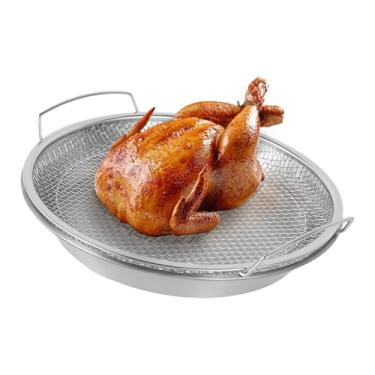 Imagem de Bandeja de malha de aço inoxidável com bandeja coletora, cesta de malha de filtro de fritura de cozinha, acessórios de bandeja de cozimento para fritadeira a ar, escorredor de cozinha, coador de