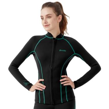 Imagem de GoldFin Roupa de mergulho feminina, jaqueta de manga comprida de neoprene de 2 mm, mantém quente para hidroginástica, natação, mergulho, surfe, azul, 4GG