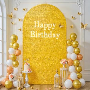 Imagem de Capa de fundo de arco de 2 m dourada, borla metálica brilhante de 2 lados, elastano para suporte redondo Chiara – Capa com suporte de arco de balão para casamento, festa de aniversário, chá de bebê