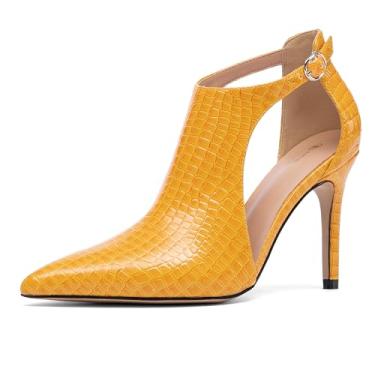 Imagem de NEWBELLA Sandália feminina fechada no peito do pé – Sandálias de salto fino com salto agulha, salto alto casual versátil para uso diário e deslocamento, Amarelo, 35