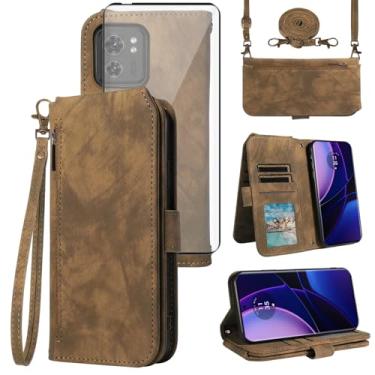 Imagem de Asuwish Capa de celular para Motorola Edge 2023/Edge 40 5G carteira celular com protetor de tela de vidro temperado alça transversal alça flip zíper suporte para cartão de crédito Moto Edge2023 6,6