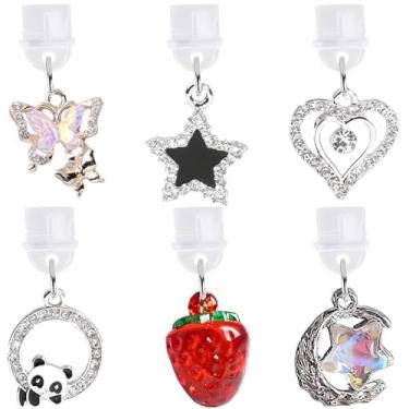 Imagem de Plugue de poeira USB C - protetor de plugue de porta para porta de carregamento, capa antipoeira para dispositivos tipo C, decoração de pingente de telefone para mulheres e meninas, pacote com 6