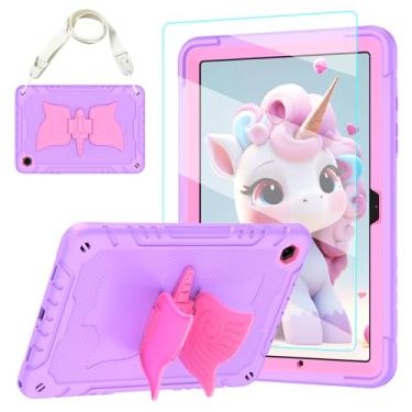 Imagem de TOMORRY Capa para Samsung Galaxy Tab A9+/A9 Plus 11 polegadas 2023 com protetor de tela de vidro temperado, alça de ombro com suporte de unicórnio, à prova de choque para tablet Galaxy Tab A9 Plus,