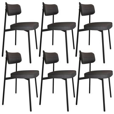 Imagem de Kit 06 Cadeiras Estofada Para Sala de Jantar Astrid Preto C01 Linho Preto - Lyam Decor