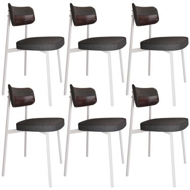 Imagem de Kit 06 Cadeiras Estofada Para Sala de Jantar Astrid Branco C01 Linho Preto Courino Café - Lyam Decor