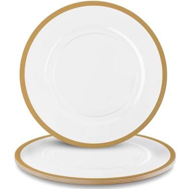 Imagem de Charger Plates - 13" | White/Gold Rim | Pack of 4