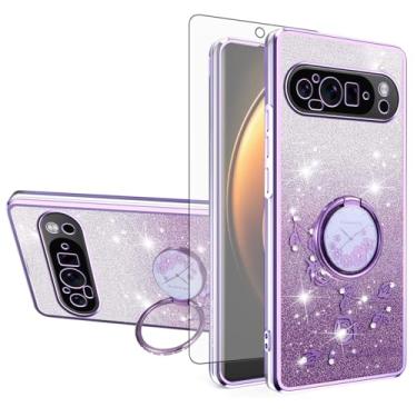 Imagem de Asuwish Capa de celular para Google Pixel 9 Pro XL com protetor de tela de vidro temperado, suporte de anel, brilhante, transparente, híbrido, à prova de choque, capa protetora de TPU Pixel9 9Pro