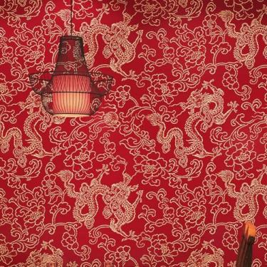 Imagem de ESSMOKO Papel de parede novo estilo chinês padrão dragão clássico zen hotel sala de chá parede PVC impermeável papel de parede não autoadesivo 53 * 950 cm