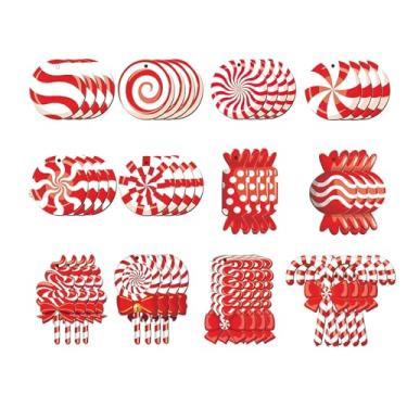 Imagem de 48 peças de enfeites de árvore de Natal de bengala doce de madeira vermelha para pendurar pingentes de pirulito de bengala doce de hortelã-pimenta para árvore de Natal, Ano Novo, decorações de festa