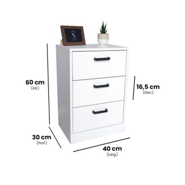 Imagem de Mesa De Cabeceira 40Cm 3 Gaveta Quarto Cama Puxador Dourado