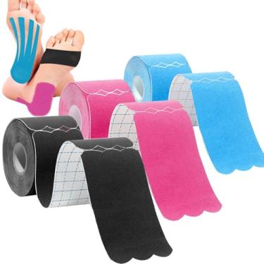 Imagem de Fita Kinesiológica Pro (120 tiras pré-cortadas, 5 x 15 cm, 6m) Impermeável e respirável Elástica para atletas Alívio da dor muscular e articular Fita adesiva para ginástica, corrida, tênis, natação e futebol (mistura de 6 m)