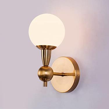 Imagem de Luminária de parede de vidro dourada, luminária de parede estilo globo de meados do século, luminária moderna E14 estilo fazenda, arandela de cabeceira para quarto, sala de estar, corredor,