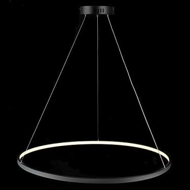 Imagem de 1-Luminária Pendente Circular, Lustre LED de Metal Acrílico Moderno Suspenso Ajustável Luz Pendente para Sala de Estar, Quarto, Cozinha, Preto + TricolorLight-80cm