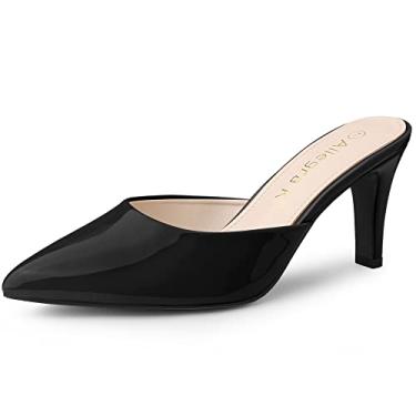 Imagem de Allegra K Mules femininas de salto agulha de bico fino, Preto, 34
