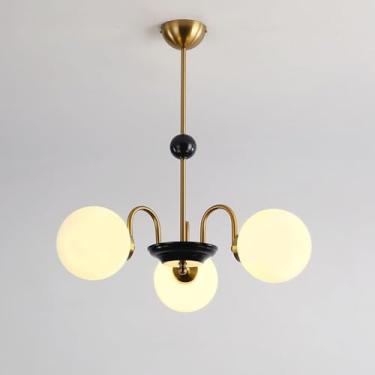 Imagem de Lustre nórdico moderno de 3 luzes, globo de vidro, lustre moderno, luz pendente, cromado, branco, bola de leite, luz suspensa, teto para quarto, sala de jantar, fazenda, dourado