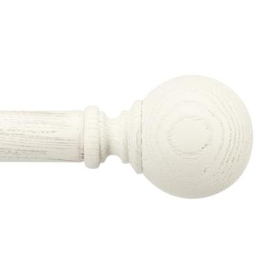 Imagem de Varões de cortina de madeira para janelas de 122 a 213 cm, varão de cortina rústico resistente ajustável de 2,5 cm com acabamentos de imitação de grão de madeira, poste de cortina boho branco