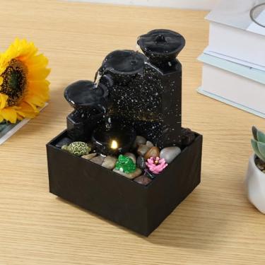 Imagem de DJAPWPX Decoração de cachoeira de mesa relaxante meditação fonte de mesa com luz decorativa corrente ornamentos de água corrente fonte de mesa paisagem com ornamentos de resina para quarto sala de