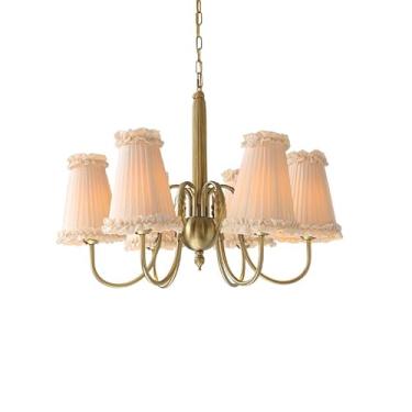 Imagem de Lustre para meninas para quarto Lustre francês dourado com abajur de tecido plissado Lustre pendente vintage Lustre de jantar para quarto de crianças Sala de estar Cozinha Ilha Fazenda