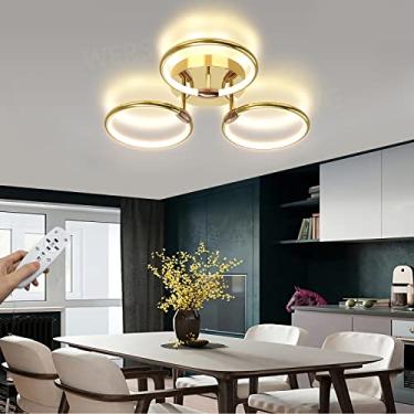 Imagem de Luminária de teto LED moderna regulável com design de anel de controle remoto, luminária de sala de estar dourada, iluminação de teto de alumínio e acrílico para sala de estar, quarto, cozin