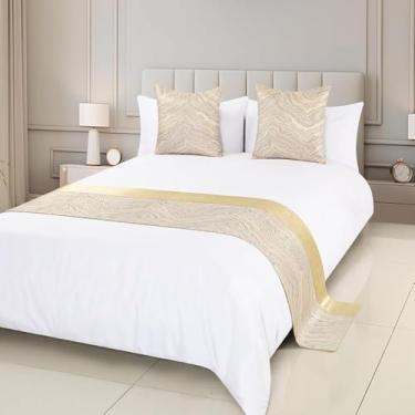 Imagem de Cachecol de corredor de cama de hotel moderno toalha de cama de luxo de alta qualidade decoração confortável protetor de cama para solteiro queen king tamanho champanhe||50 x 260 cm para cama de 2 m